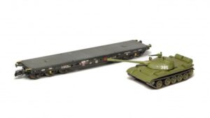 Plošinový vůz Sammp 10 s tankem T-54/55 ČSD – foto 1